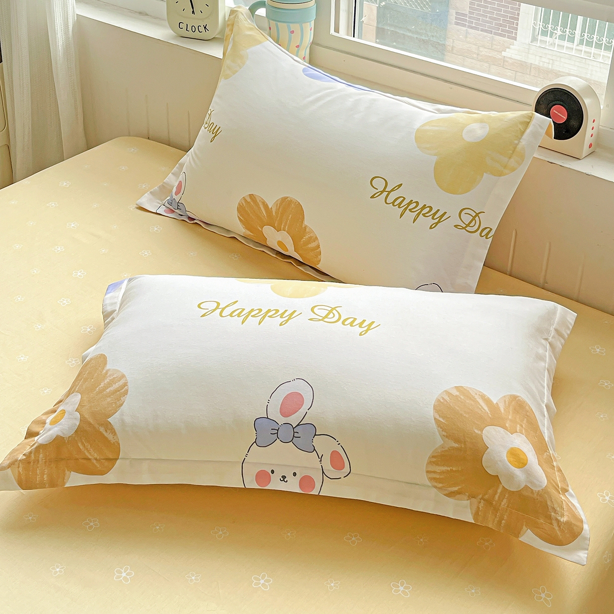 91家纺网 家纺一手货源 找家纺 恩泽家纺 2025新款加厚全棉纯棉印花系列枕套单件-单枕套 小兔花