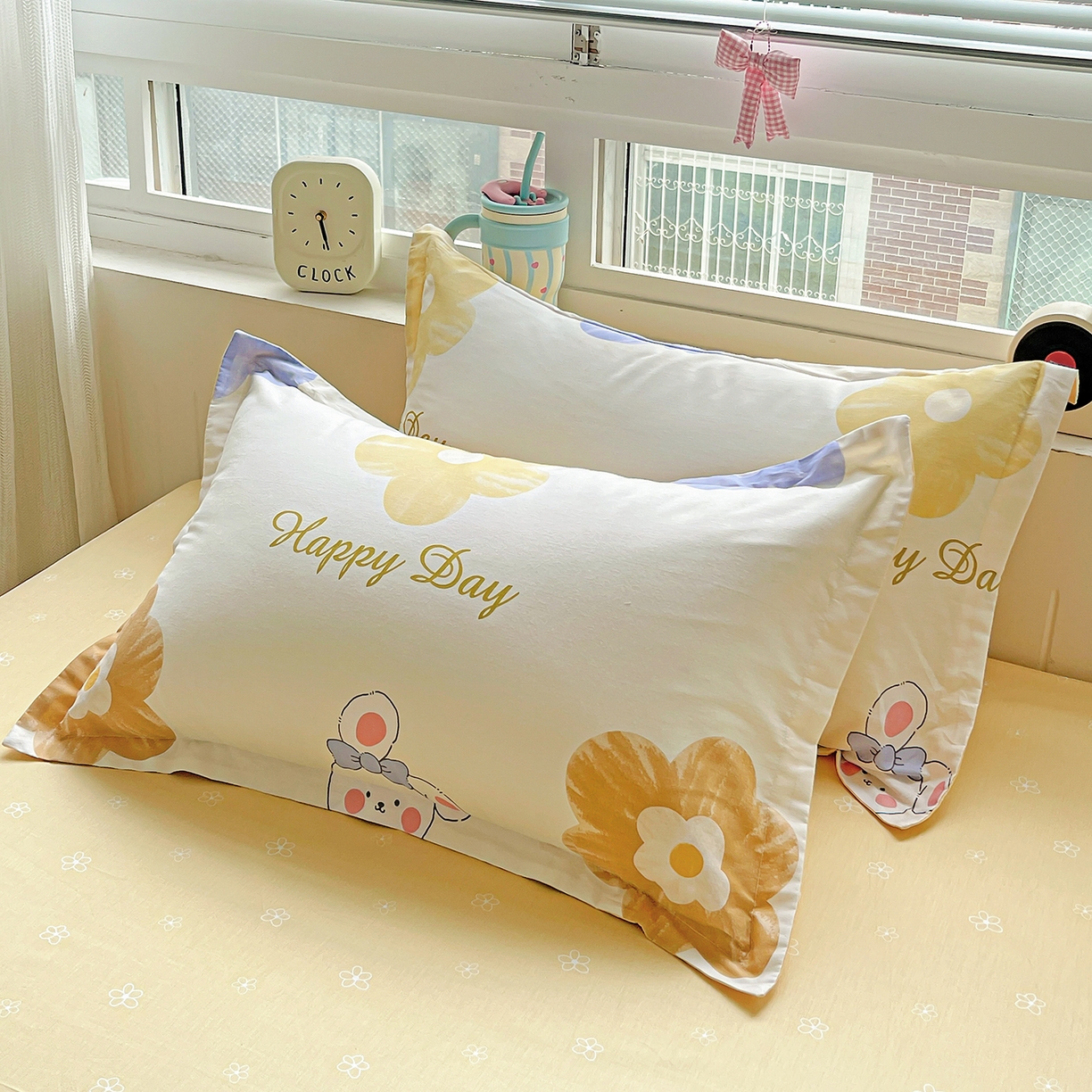 91家纺网 家纺一手货源 找家纺 恩泽家纺 2025新款加厚全棉纯棉印花系列枕套单件-单枕套 小兔花