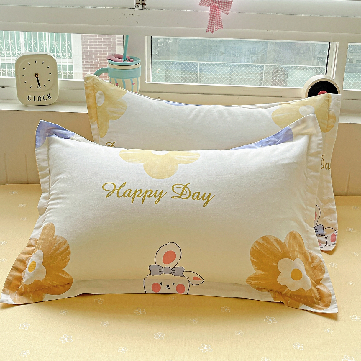 91家纺网 家纺一手货源 找家纺 恩泽家纺 2025新款加厚全棉纯棉印花系列枕套单件-单枕套 小兔花