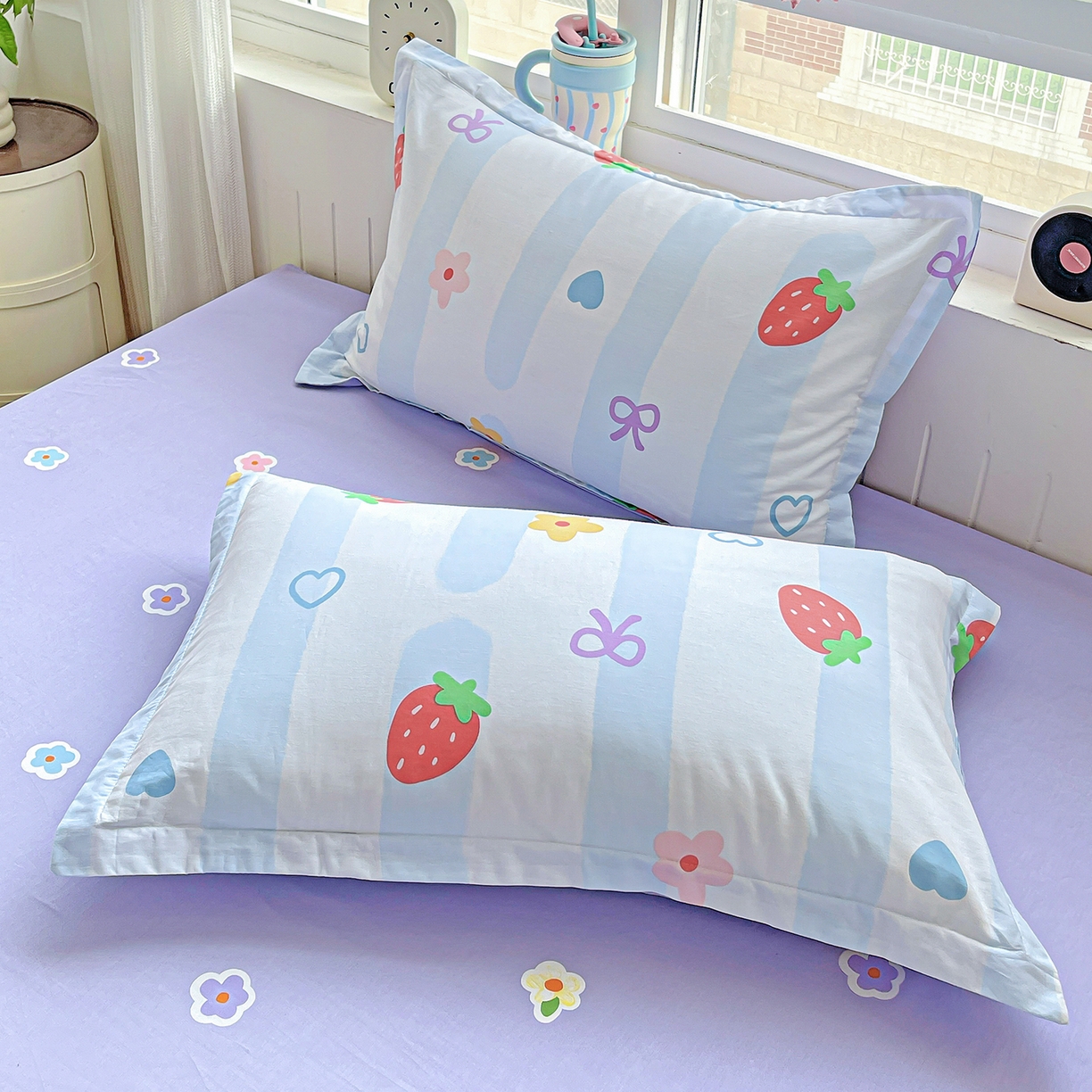 91家纺网 家纺一手货源 找家纺 恩泽家纺 2025新款加厚全棉纯棉印花系列枕套单件-单枕套 心之恋