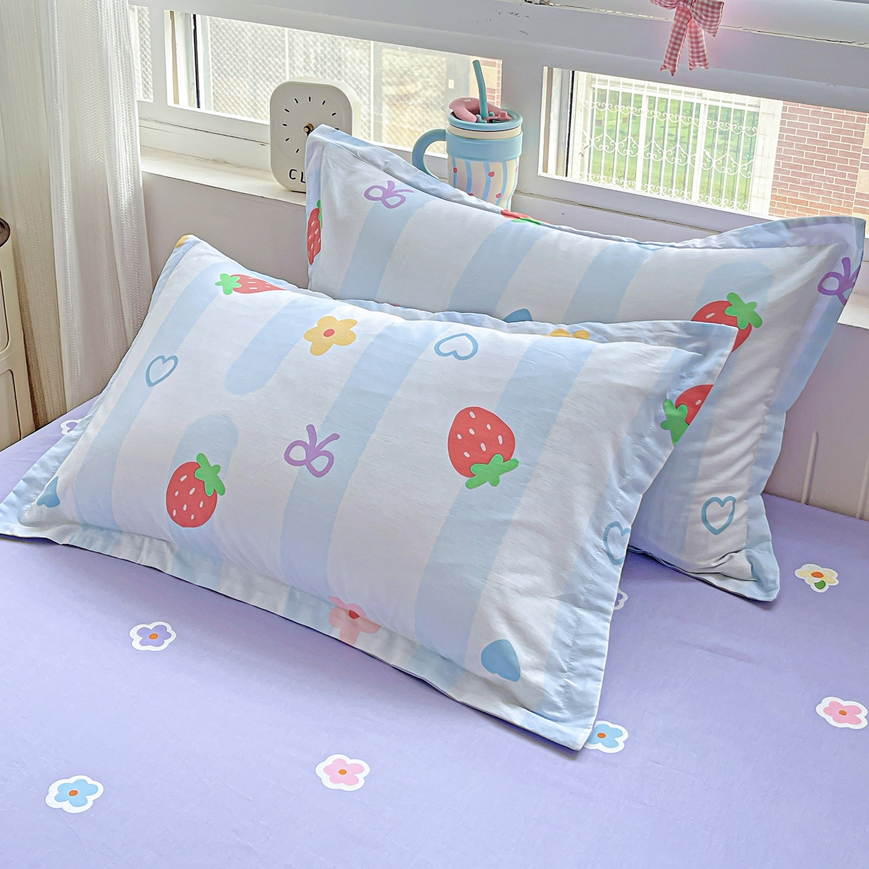 91家纺网 家纺一手货源 找家纺 恩泽家纺 2025新款加厚全棉纯棉印花系列枕套单件-单枕套 心之恋