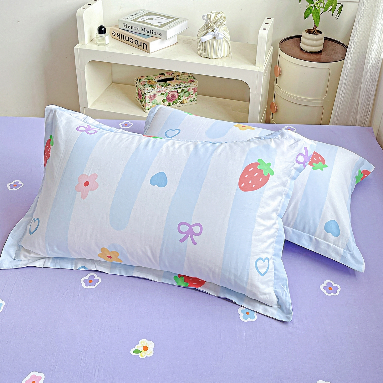 91家纺网 家纺一手货源 找家纺 恩泽家纺 2025新款加厚全棉纯棉印花系列枕套单件-单枕套 心之恋