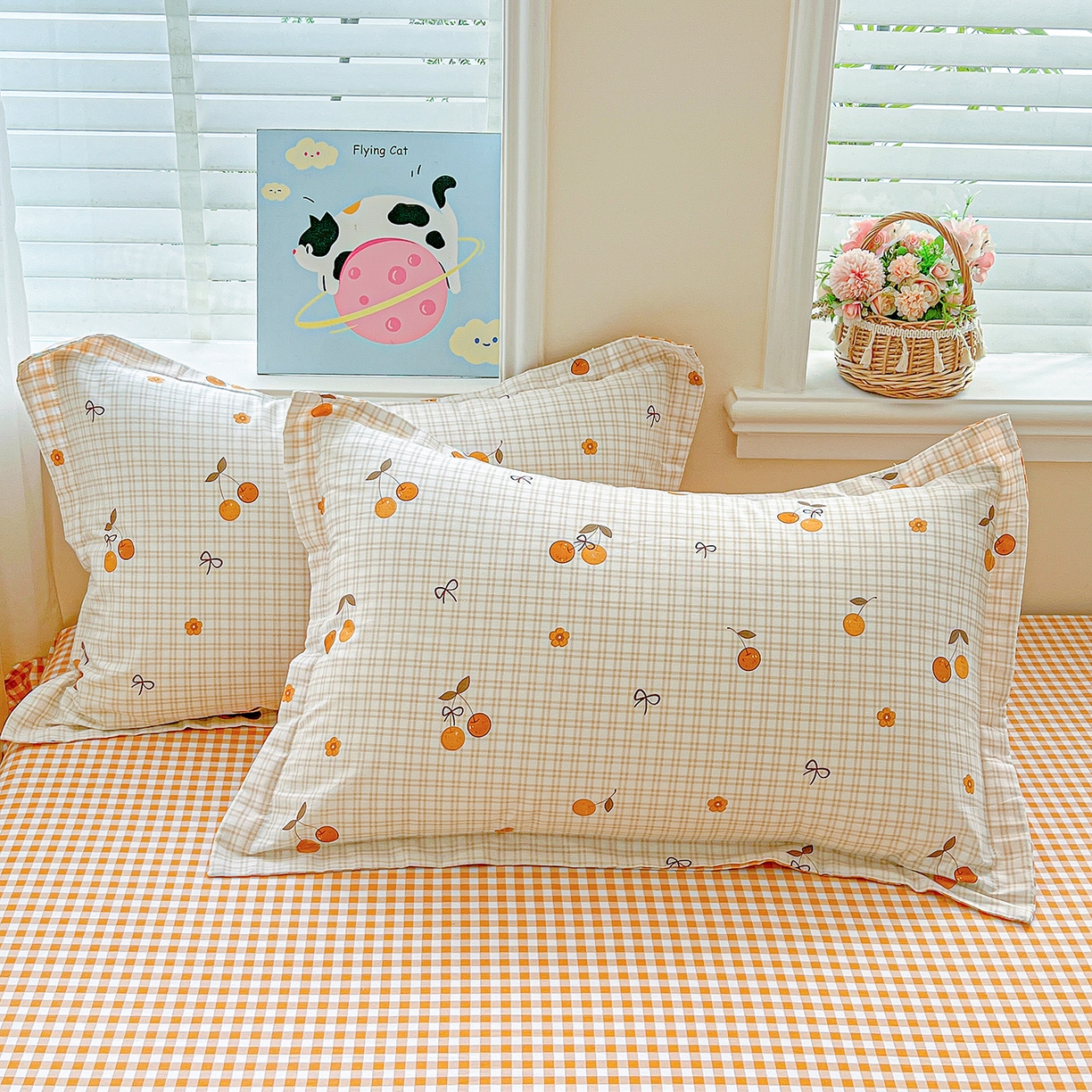 91家纺网 家纺一手货源 找家纺 恩泽家纺 2025新款加厚全棉纯棉印花系列枕套单件-单枕套 樱桃