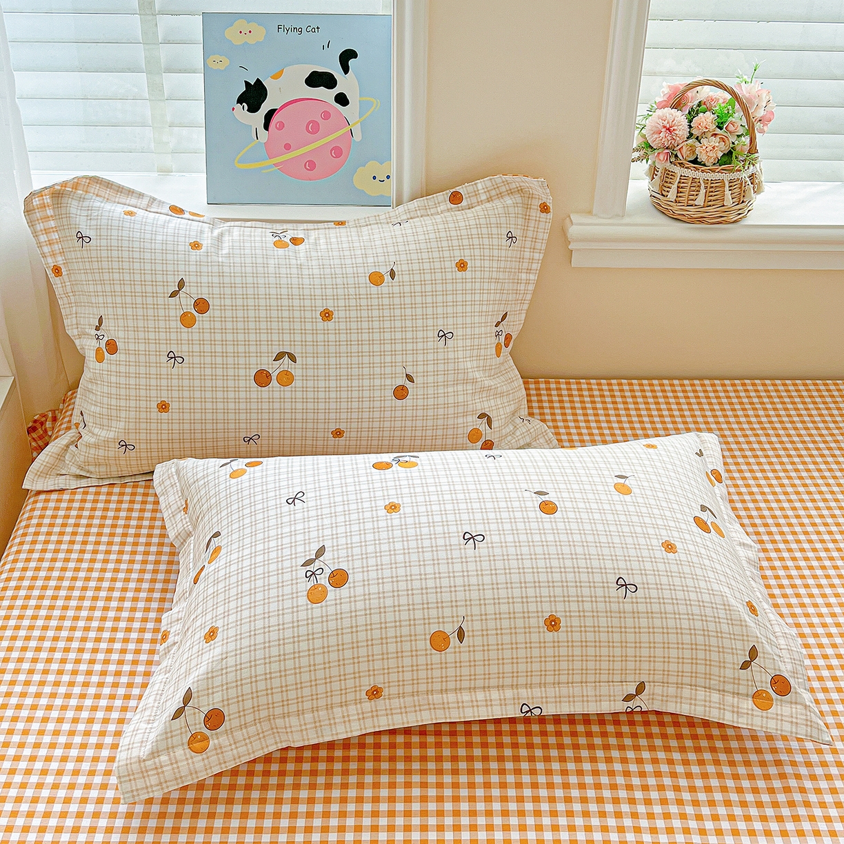 91家纺网 家纺一手货源 找家纺 恩泽家纺 2025新款加厚全棉纯棉印花系列枕套单件-单枕套 樱桃