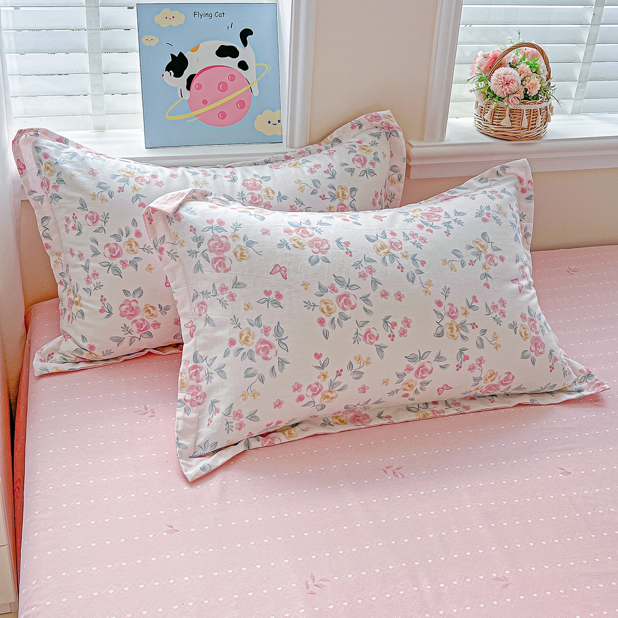 91家纺网 家纺一手货源 找家纺 恩泽家纺 2025新款加厚全棉纯棉印花系列枕套单件-单枕套 遇见浪漫