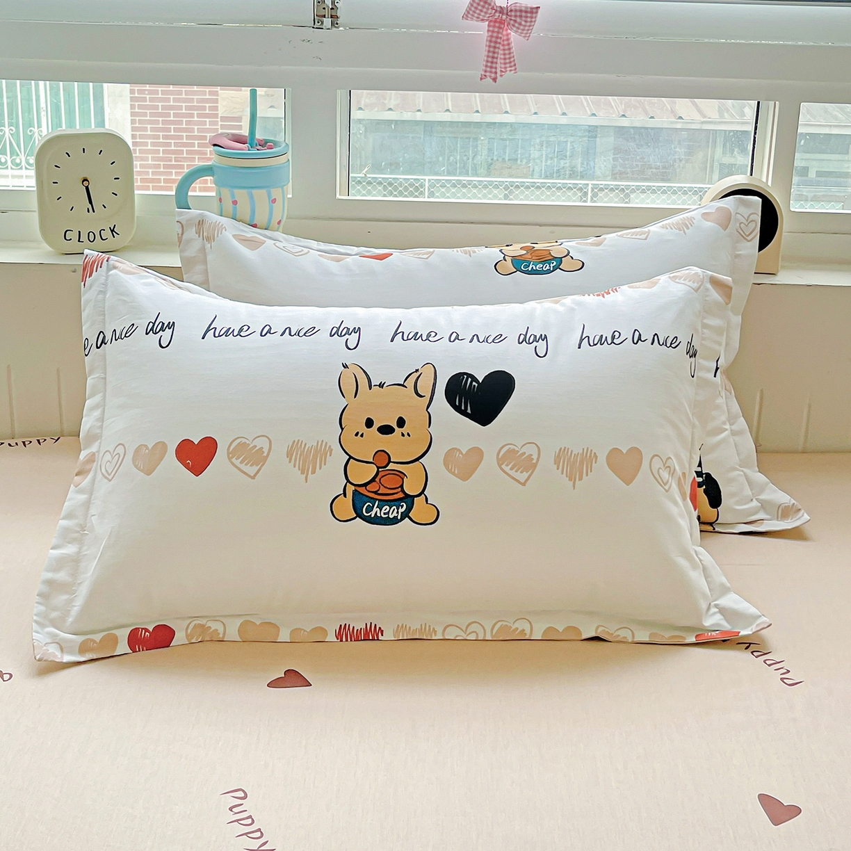 91家纺网 家纺一手货源 找家纺 恩泽家纺 2025新款加厚全棉纯棉印花系列枕套单件-单枕套 元气狗狗