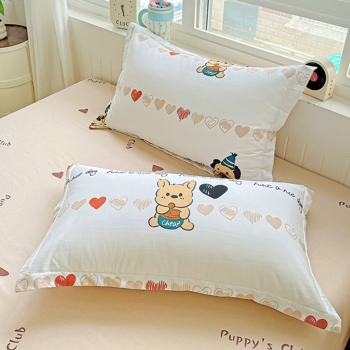 91家纺网 家纺一手货源 找家纺 恩泽家纺 2025新款加厚全棉纯棉印花系列枕套单件-单枕套 元气狗狗