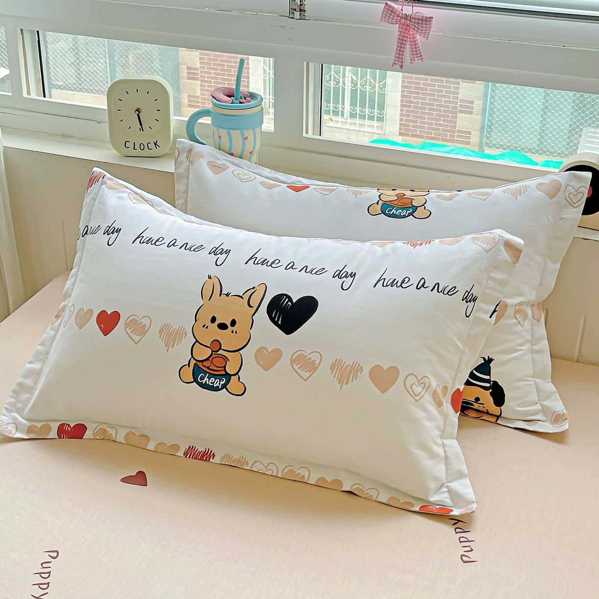 91家纺网 家纺一手货源 找家纺 恩泽家纺 2025新款加厚全棉纯棉印花系列枕套单件-单枕套 元气狗狗