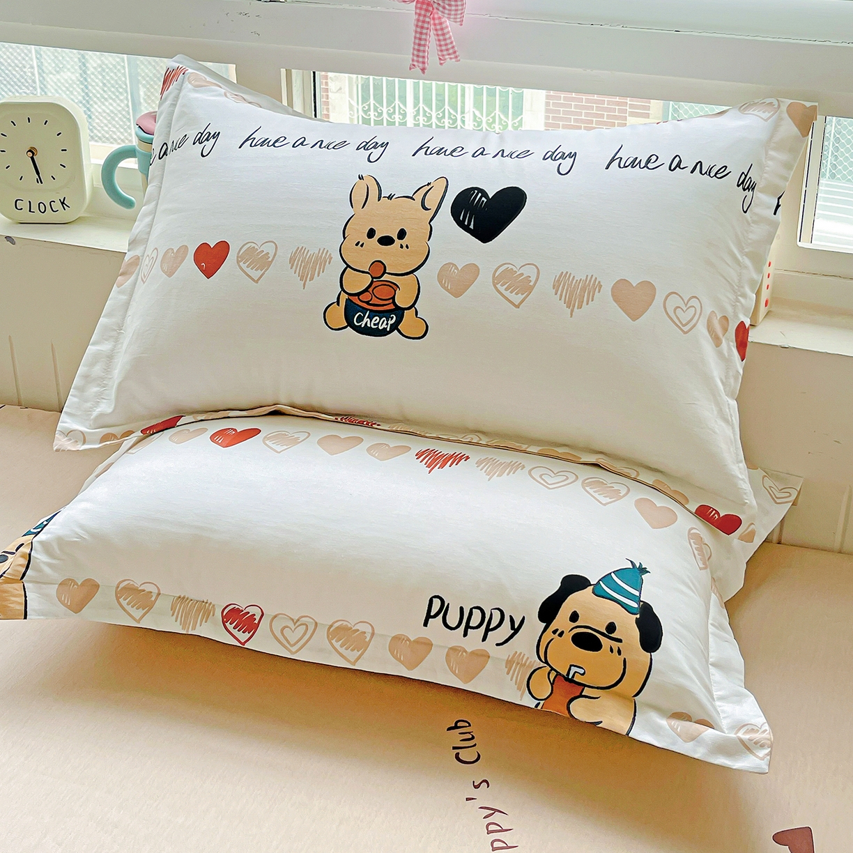 91家纺网 家纺一手货源 找家纺 恩泽家纺 2025新款加厚全棉纯棉印花系列枕套单件-单枕套 元气狗狗