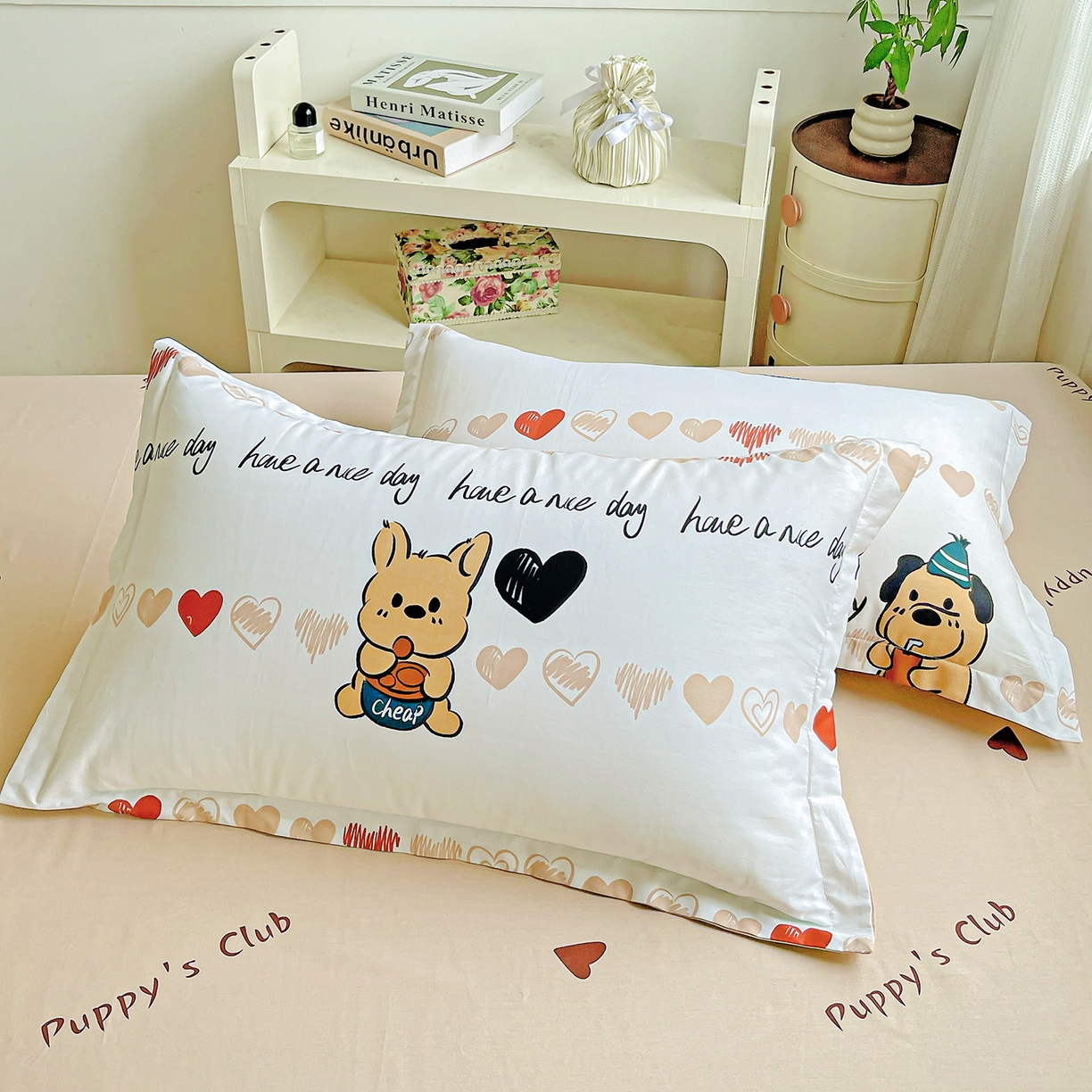 91家纺网 家纺一手货源 找家纺 恩泽家纺 2025新款加厚全棉纯棉印花系列枕套单件-单枕套 元气狗狗