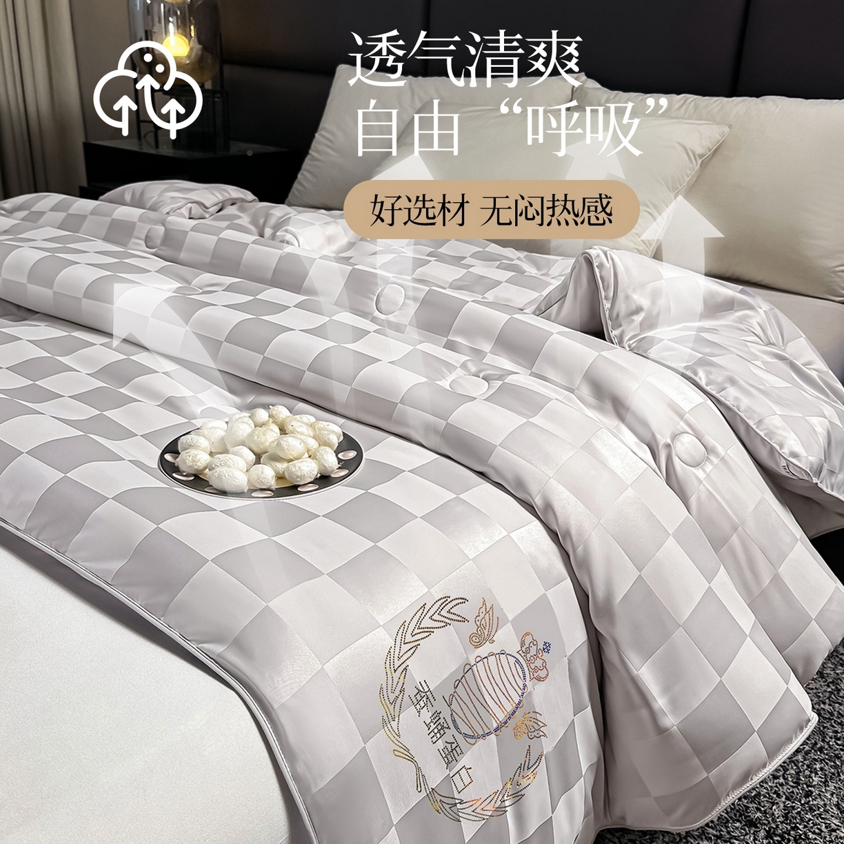 91家纺网 家纺一手货源 找家纺 兴邦家纺 2026新款全棉提花蚕丝被加厚冬被春秋被蚕蛹蛋白被外贸跨境被子被芯直播爆款 提花款-格调-银灰