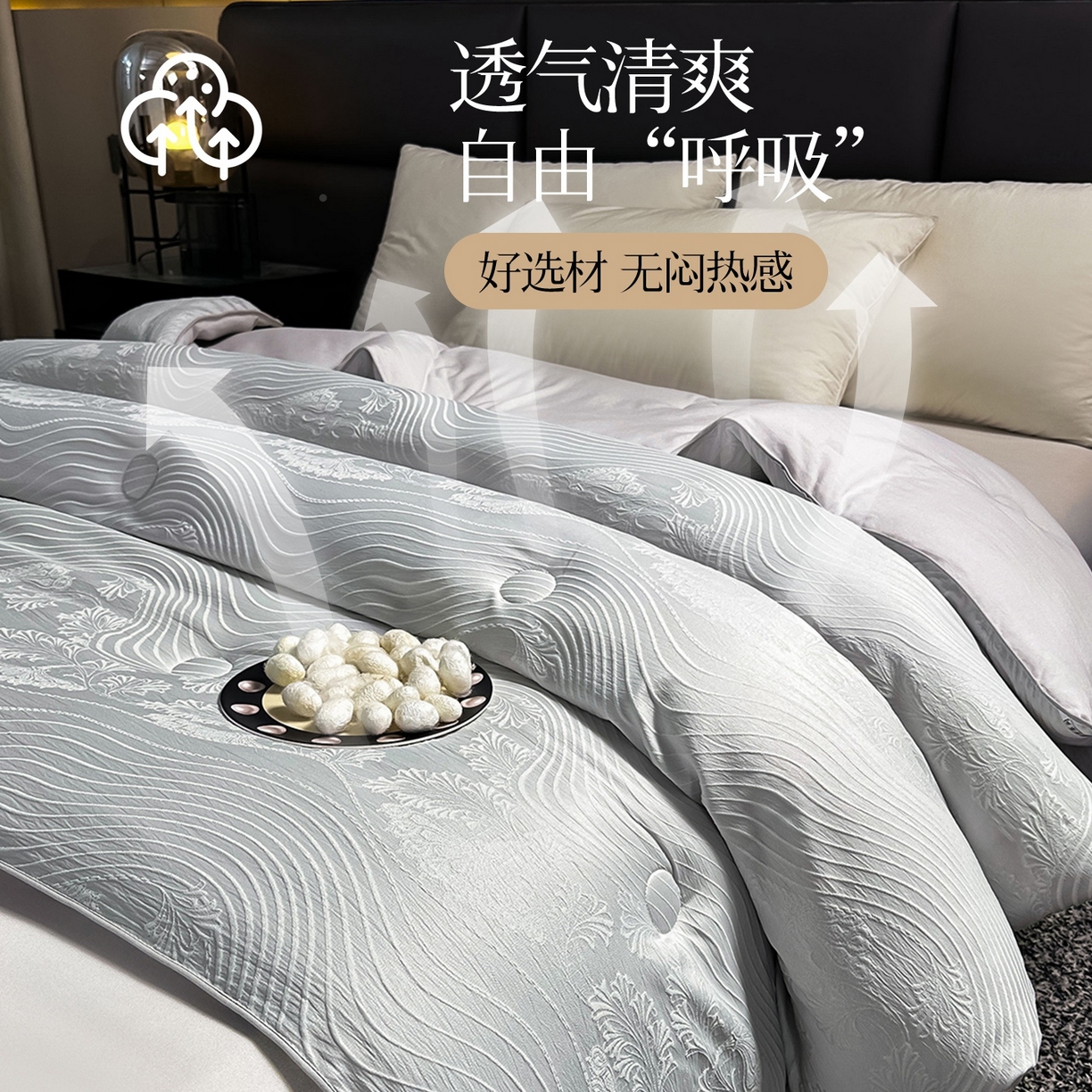 91家纺网 家纺一手货源 找家纺 兴邦家纺 2026新款全棉提花蚕丝被加厚冬被春秋被蚕蛹蛋白被外贸跨境被子被芯直播爆款 浮雕款-花影-灰