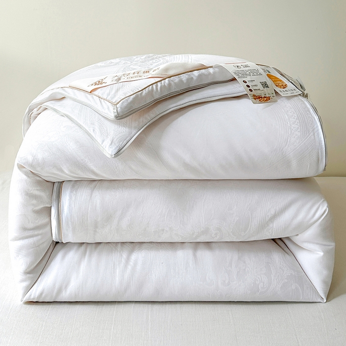 欧夏家纺 2025秋冬新款长绒棉提花大豆被子母被拉链款二合一被子被芯 爵士白