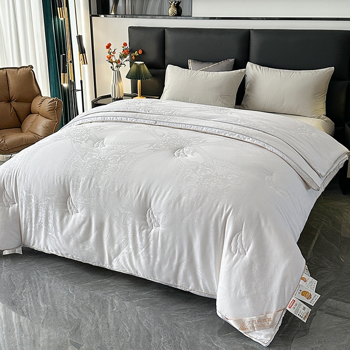 91家纺网 家纺一手货源 找家纺 欧夏家纺 2025秋冬新款长绒棉提花大豆被子母被拉链款二合一被子被芯 爵士白