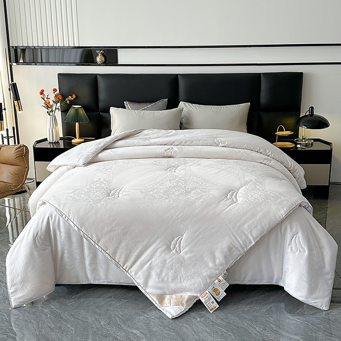 91家纺网 家纺一手货源 找家纺 欧夏家纺 2025秋冬新款长绒棉提花大豆被子母被拉链款二合一被子被芯 爵士白