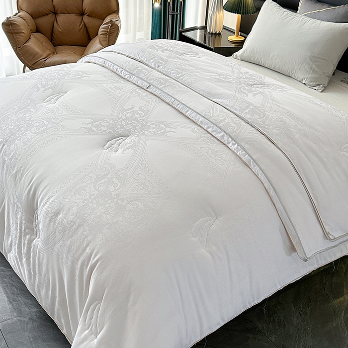 91家纺网 家纺一手货源 找家纺 欧夏家纺 2025秋冬新款长绒棉提花大豆被子母被拉链款二合一被子被芯 爵士白