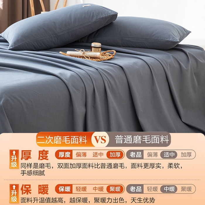 91家纺网 家纺一手货源 找家纺 眠博士 2025新款纯色全棉纯棉磨毛床单单品床单床单单件 磨毛床单-陶瓷深蓝