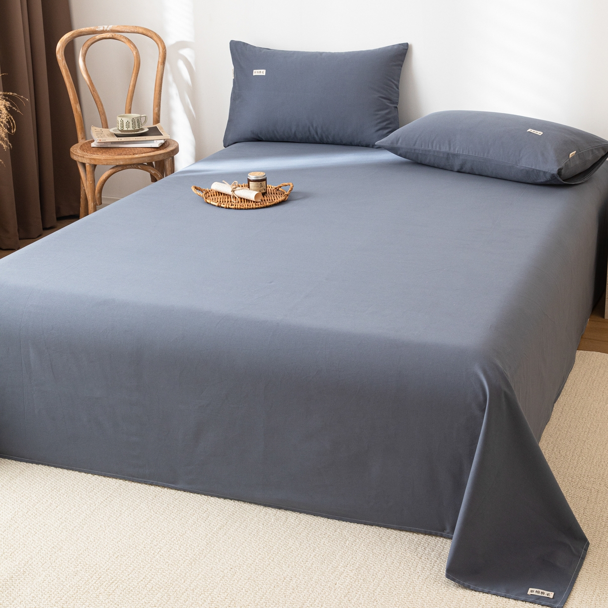 91家纺网 家纺一手货源 找家纺 眠博士 2025新款纯色全棉纯棉磨毛床单单品床单床单单件 磨毛床单-陶瓷深蓝