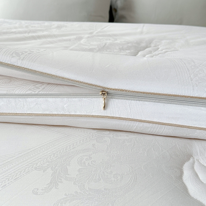 91家纺网 家纺一手货源 找家纺 欧夏家纺 2025秋冬新款长绒棉提花大豆被子母被拉链款二合一被子被芯 爵士白