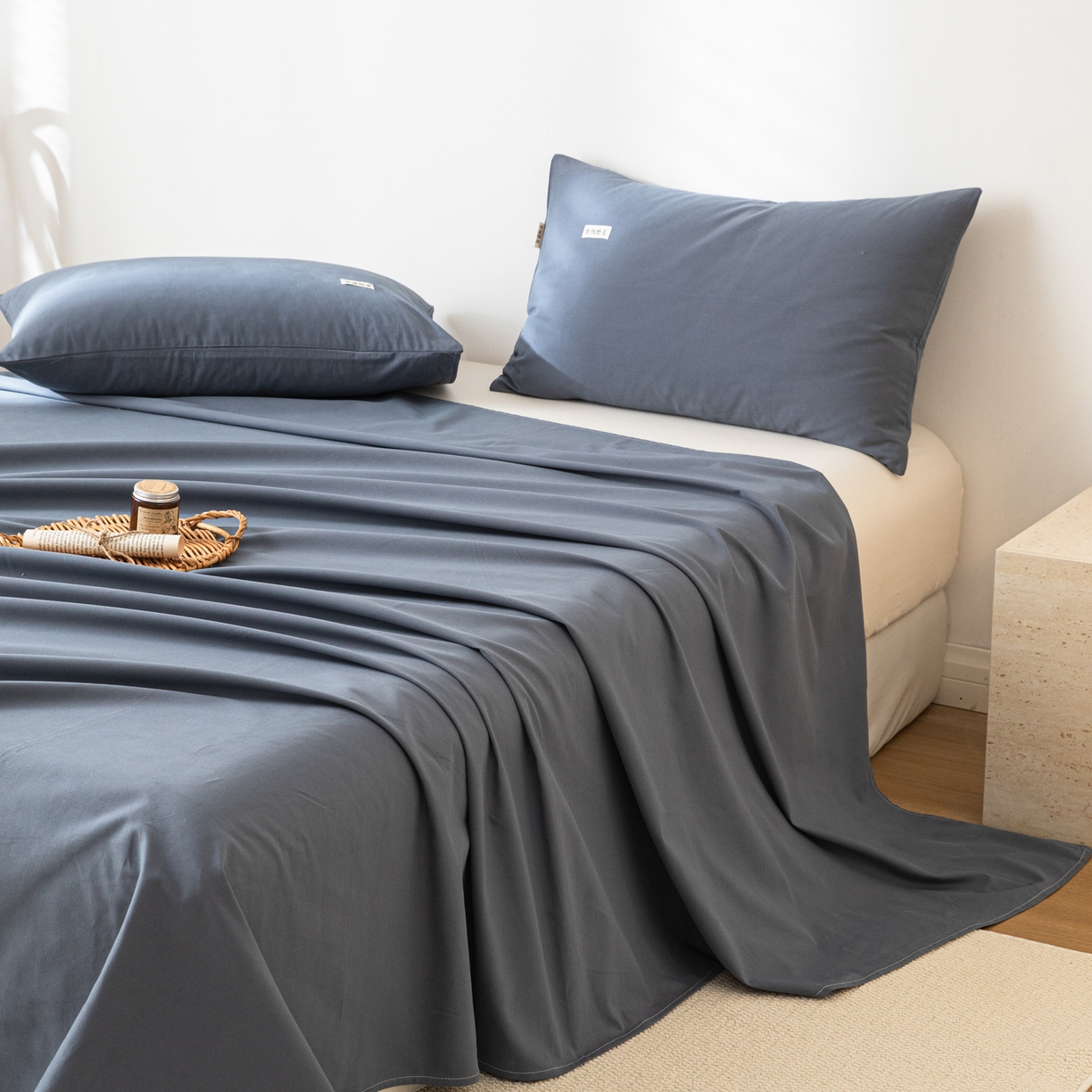 91家纺网 家纺一手货源 找家纺 眠博士 2025新款纯色全棉纯棉磨毛床单单品床单床单单件 磨毛床单-陶瓷深蓝