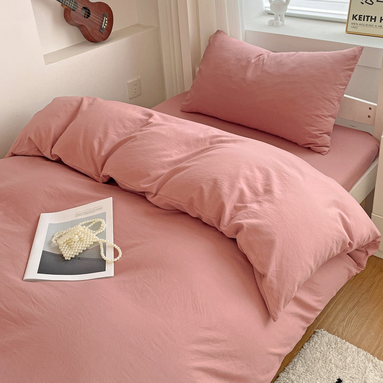 91家纺网 家纺一手货源 找家纺 纽缦家纺 2025新款纯色水洗亲柔棉三件套宿舍三件套上下铺三件套 豆沙