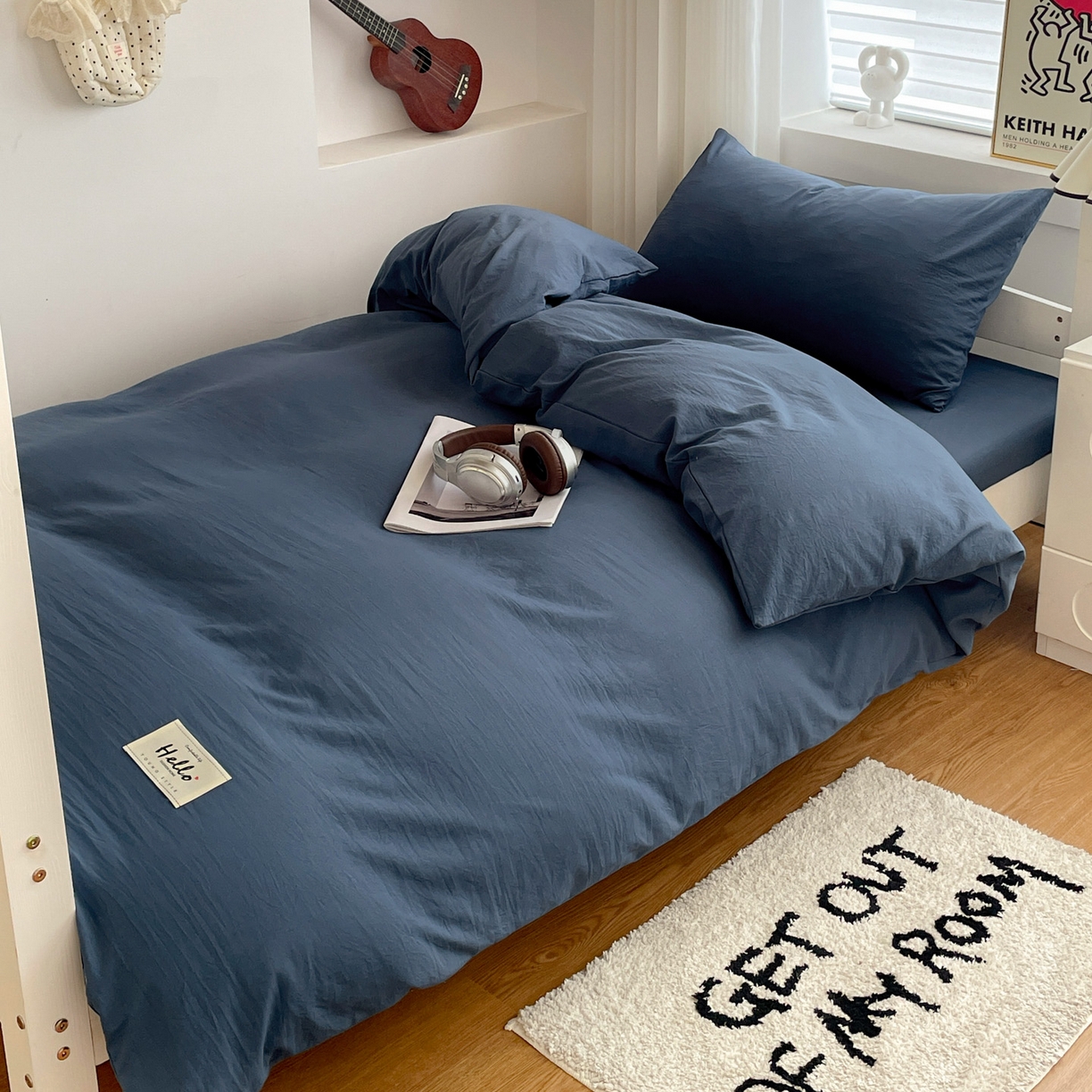 91家纺网 家纺一手货源 找家纺 （总）纽缦家纺 2025新款纯色水洗亲柔棉三件套宿舍三件套上下铺三件套