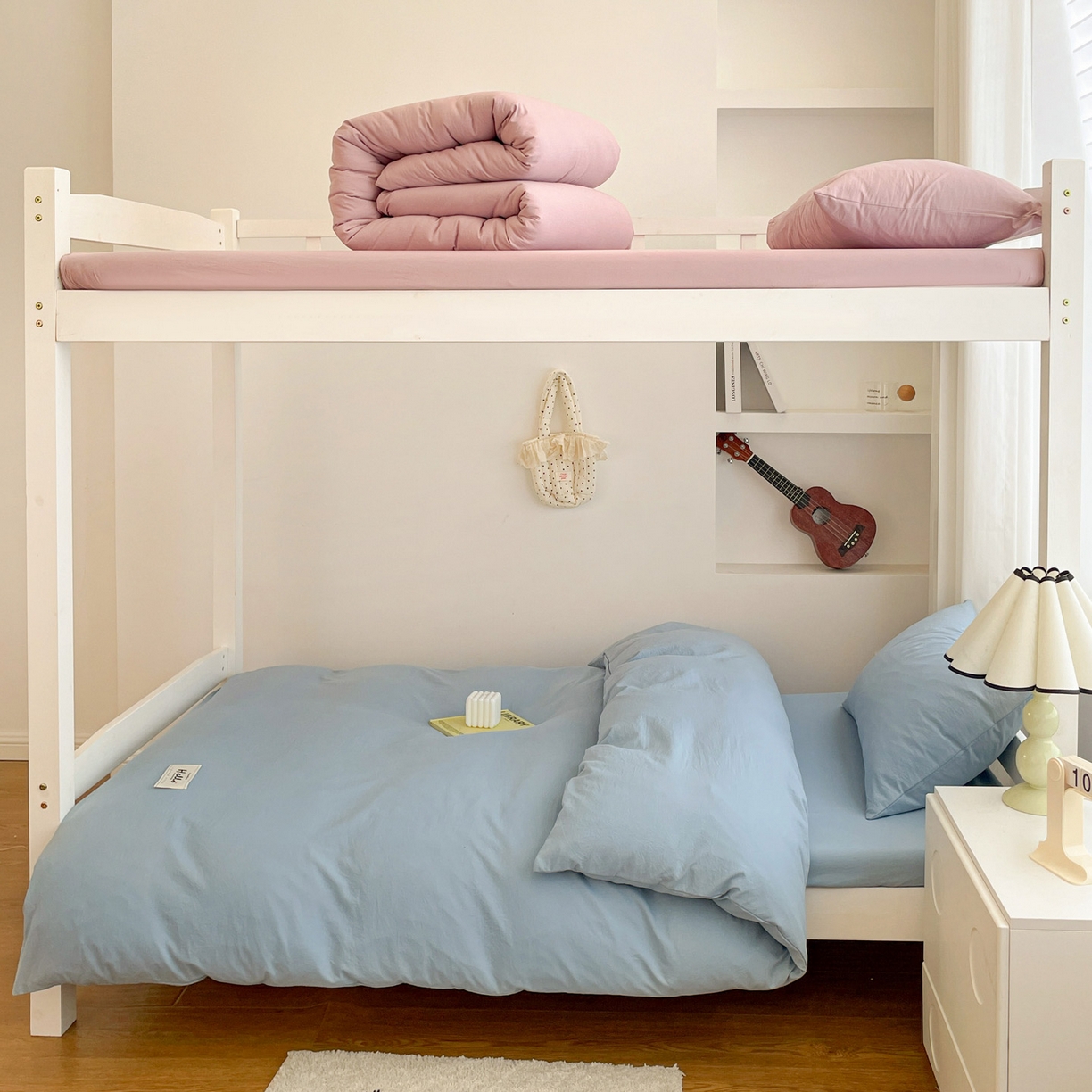 91家纺网 家纺一手货源 找家纺 纽缦家纺 2025新款纯色水洗亲柔棉三件套宿舍三件套上下铺三件套 千代蓝