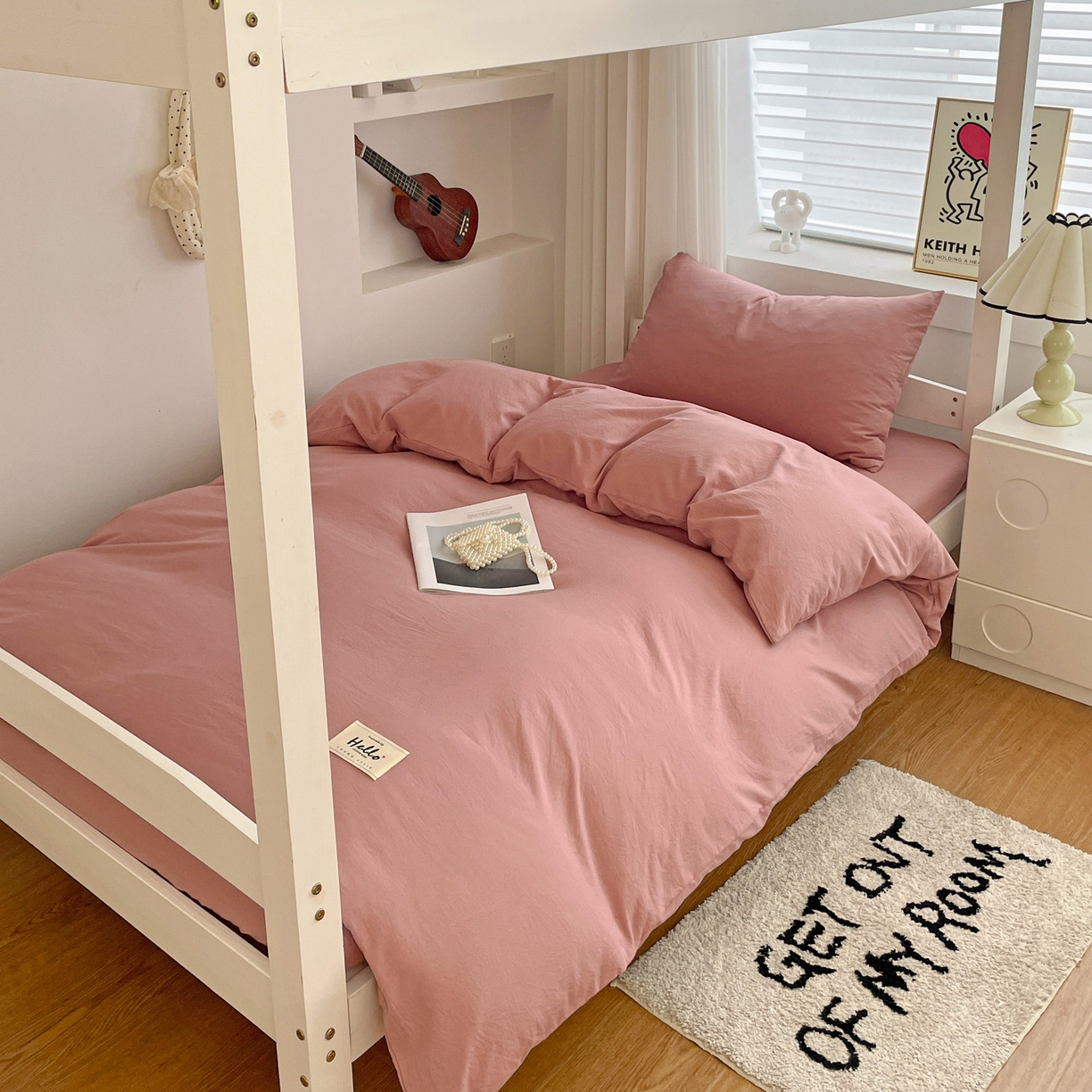 91家纺网 家纺一手货源 找家纺 纽缦家纺 2025新款纯色水洗亲柔棉三件套宿舍三件套上下铺三件套 豆沙