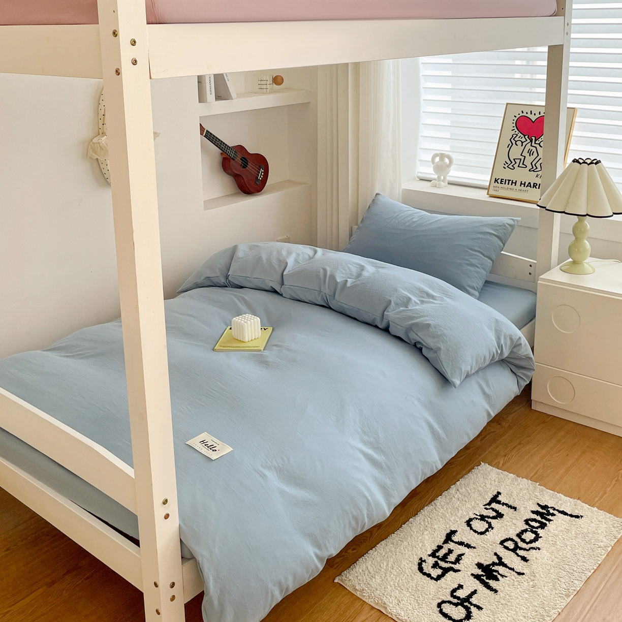 91家纺网 家纺一手货源 找家纺 纽缦家纺 2025新款纯色水洗亲柔棉三件套宿舍三件套上下铺三件套 千代蓝