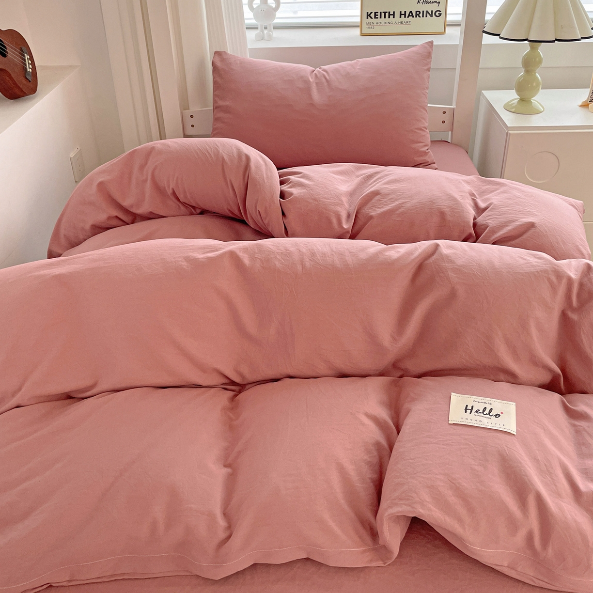 91家纺网 家纺一手货源 找家纺 纽缦家纺 2025新款纯色水洗亲柔棉三件套宿舍三件套上下铺三件套 豆沙