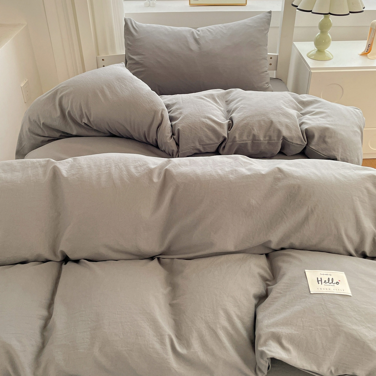 91家纺网 家纺一手货源 找家纺 纽缦家纺 2025新款纯色水洗亲柔棉三件套宿舍三件套上下铺三件套 高级灰