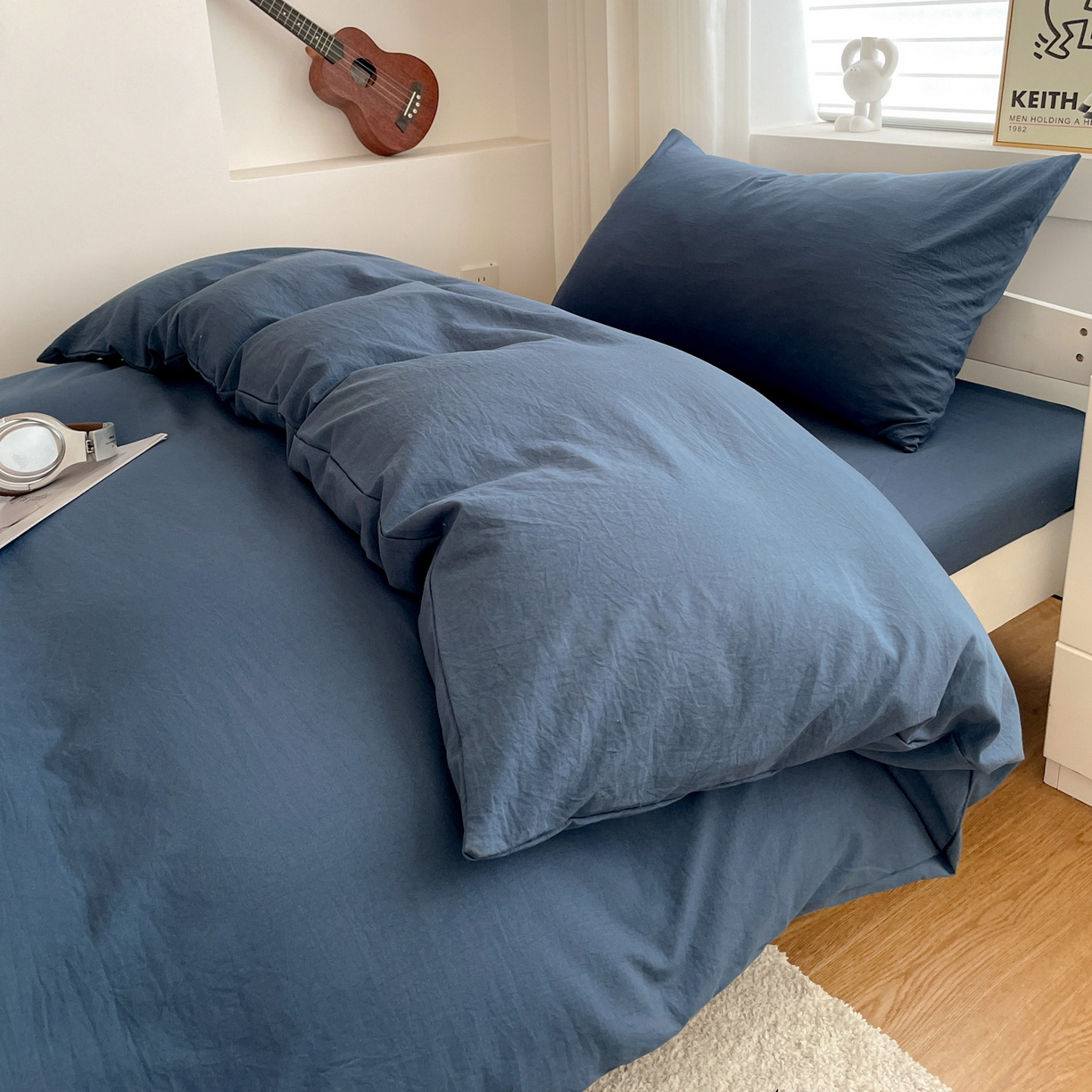 91家纺网 家纺一手货源 找家纺 （总）纽缦家纺 2025新款纯色水洗亲柔棉三件套宿舍三件套上下铺三件套