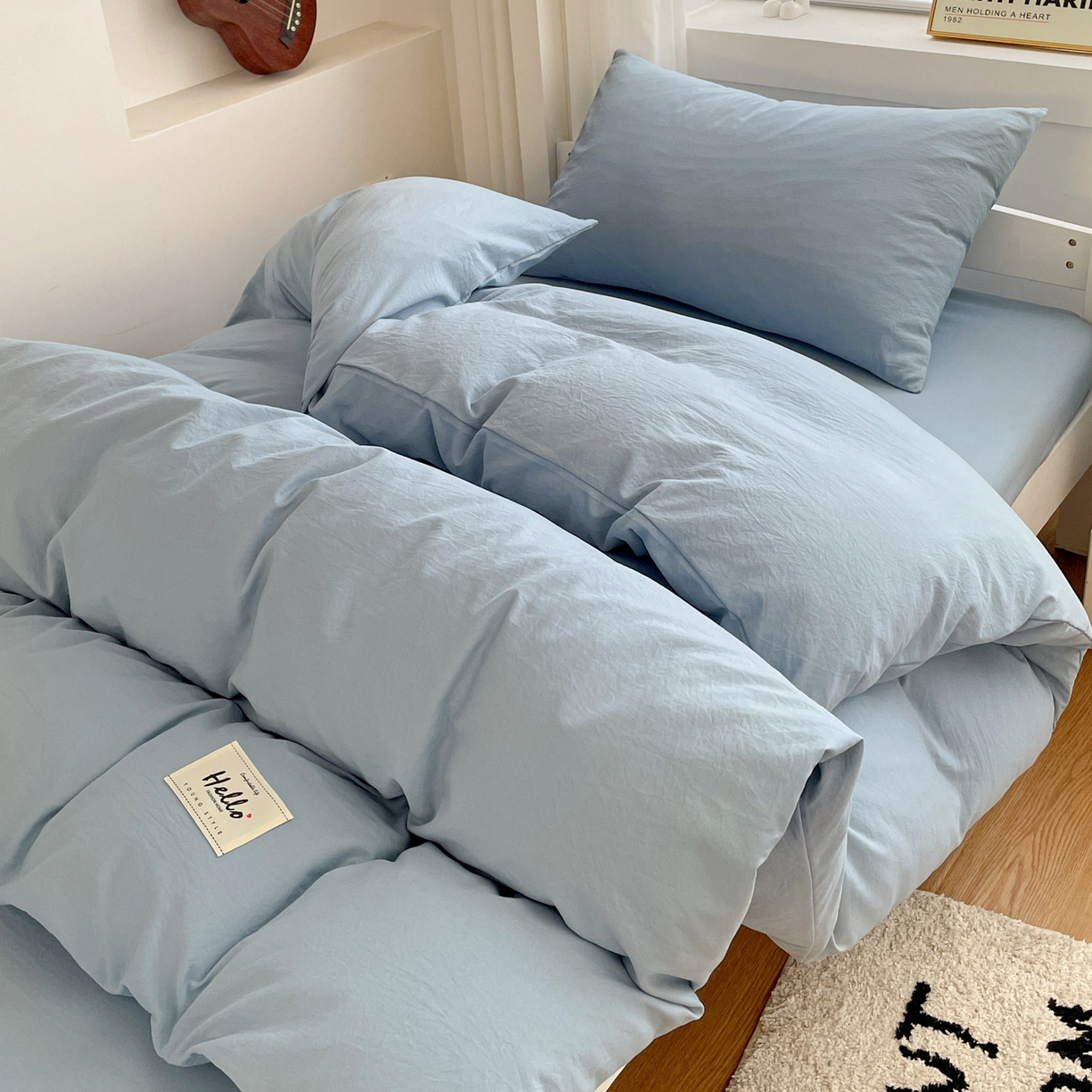 91家纺网 家纺一手货源 找家纺 纽缦家纺 2025新款纯色水洗亲柔棉三件套宿舍三件套上下铺三件套 千代蓝