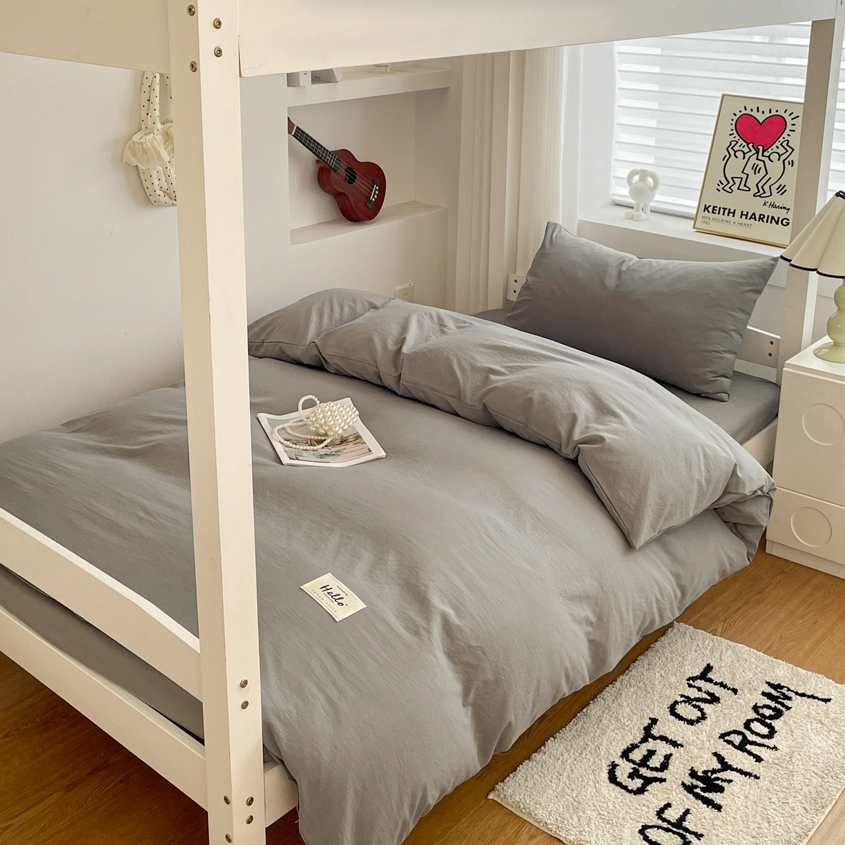 91家纺网 家纺一手货源 找家纺 纽缦家纺 2025新款纯色水洗亲柔棉三件套宿舍三件套上下铺三件套 高级灰