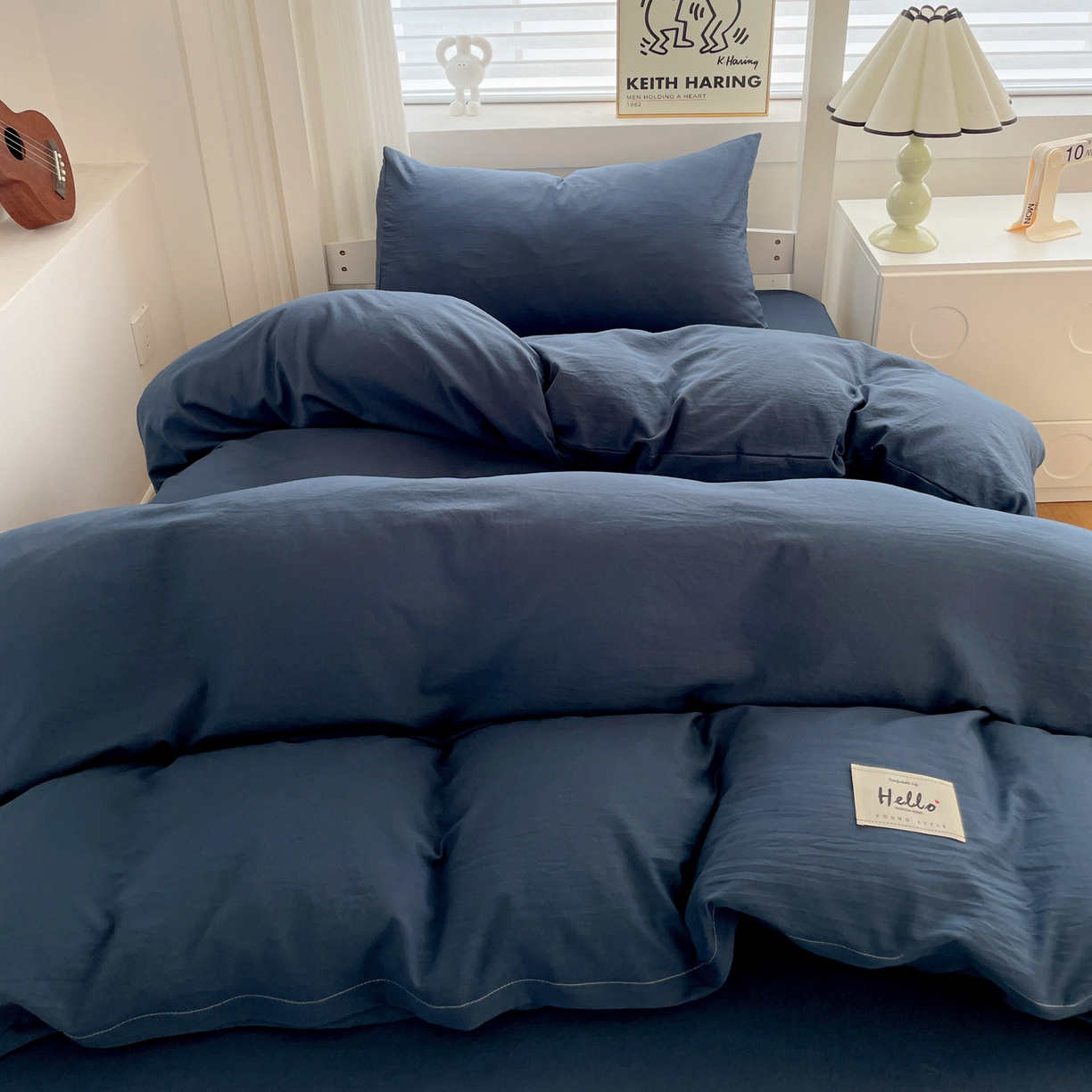 91家纺网 家纺一手货源 找家纺 纽缦家纺 2025新款纯色水洗亲柔棉三件套宿舍三件套上下铺三件套 宝石蓝