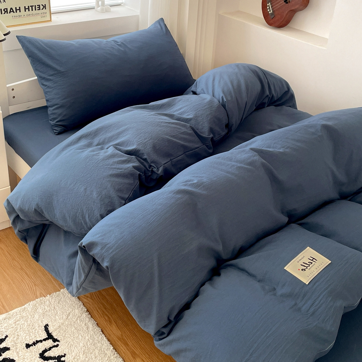 91家纺网 家纺一手货源 找家纺 （总）纽缦家纺 2025新款纯色水洗亲柔棉三件套宿舍三件套上下铺三件套