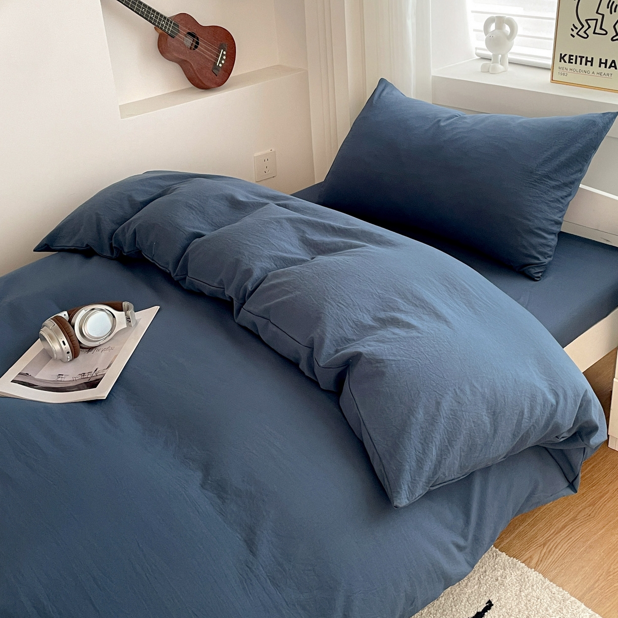 91家纺网 家纺一手货源 找家纺 （总）纽缦家纺 2025新款纯色水洗亲柔棉三件套宿舍三件套上下铺三件套