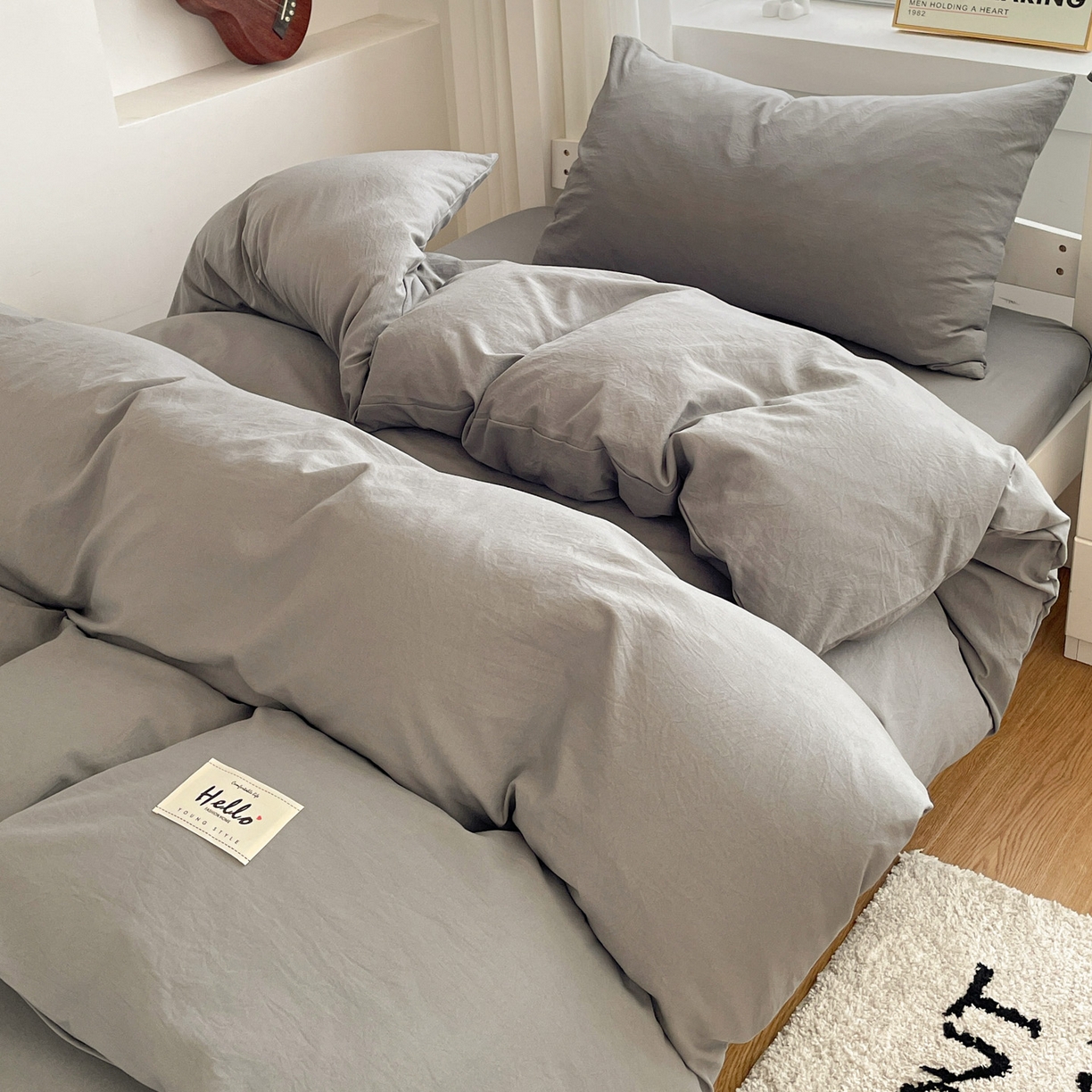 91家纺网 家纺一手货源 找家纺 纽缦家纺 2025新款纯色水洗亲柔棉三件套宿舍三件套上下铺三件套 高级灰