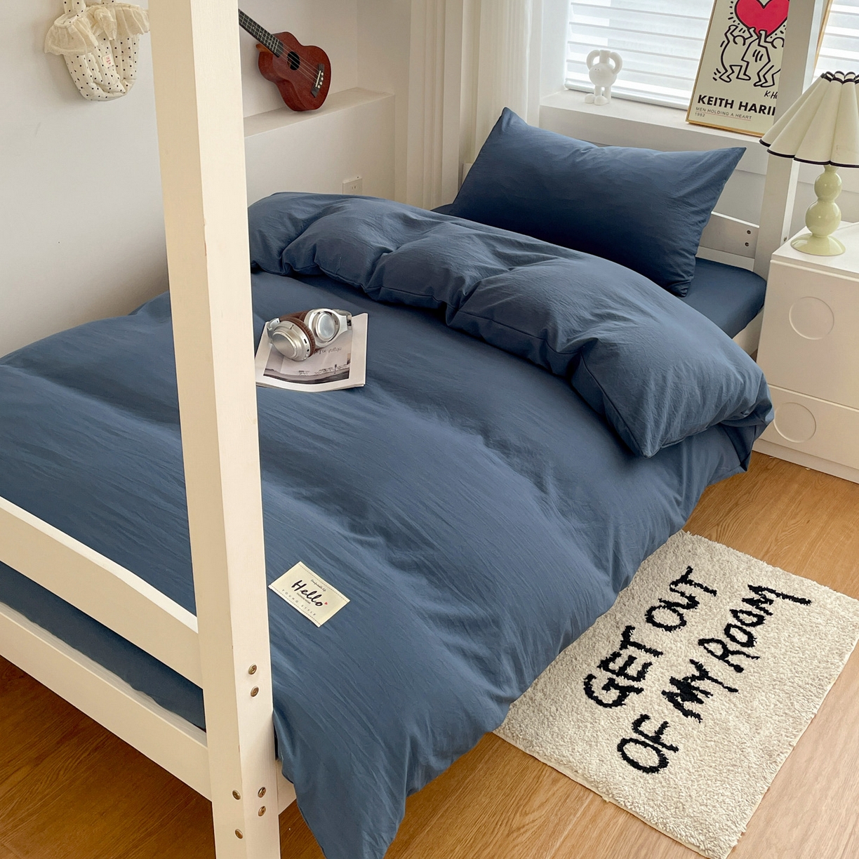 纽缦家纺 2025新款纯色水洗亲柔棉三件套宿舍三件套上下铺三件套 宝石蓝