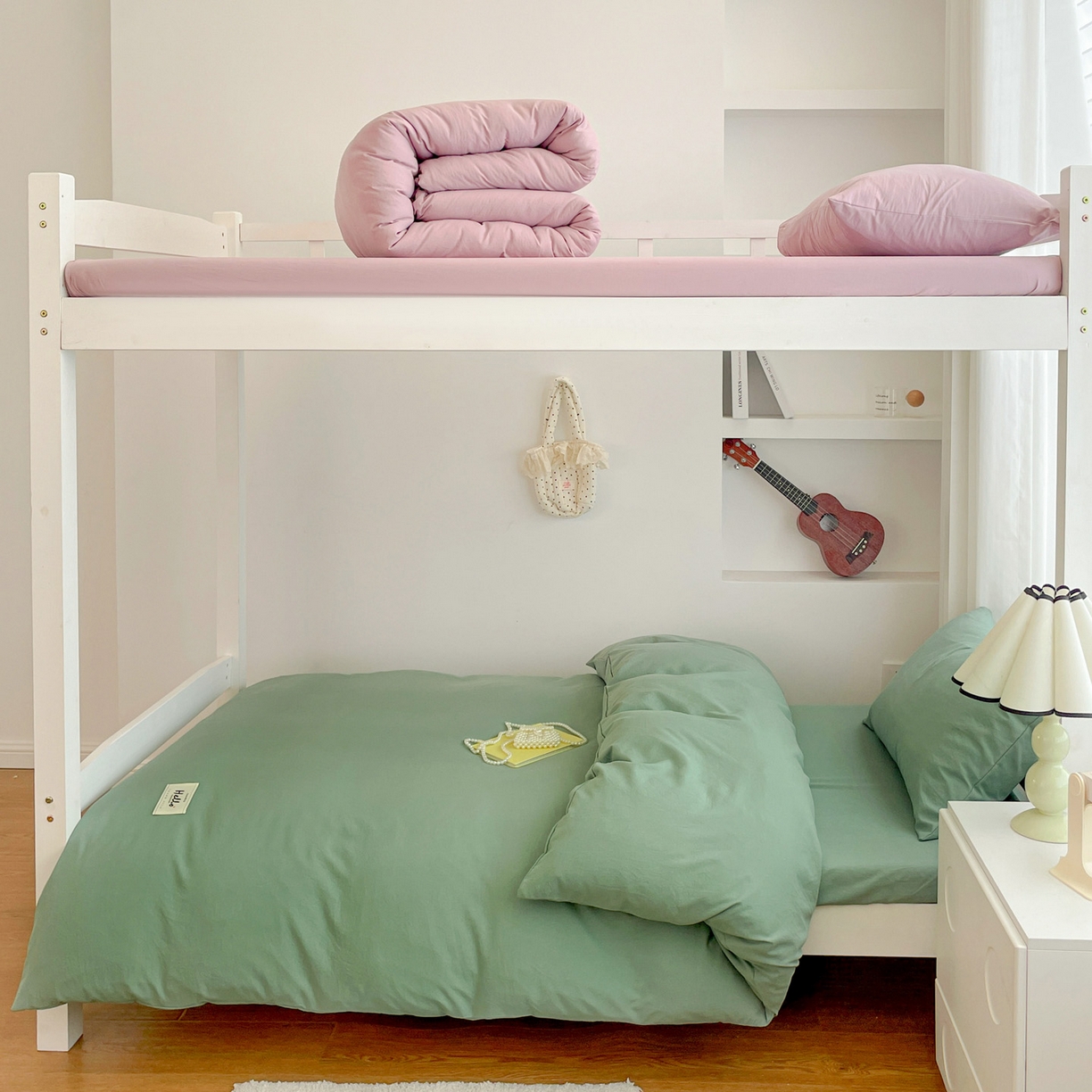 91家纺网 家纺一手货源 找家纺 纽缦家纺 2025新款纯色水洗亲柔棉三件套宿舍三件套上下铺三件套 蓝绿