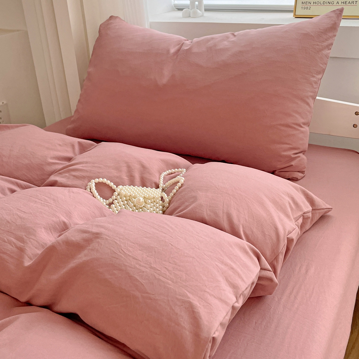 91家纺网 家纺一手货源 找家纺 纽缦家纺 2025新款纯色水洗亲柔棉三件套宿舍三件套上下铺三件套 豆沙