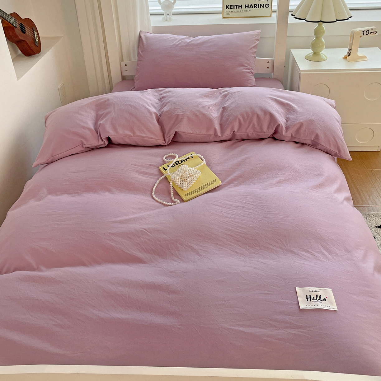 91家纺网 家纺一手货源 找家纺 纽缦家纺 2025新款纯色水洗亲柔棉三件套宿舍三件套上下铺三件套 梦幻紫