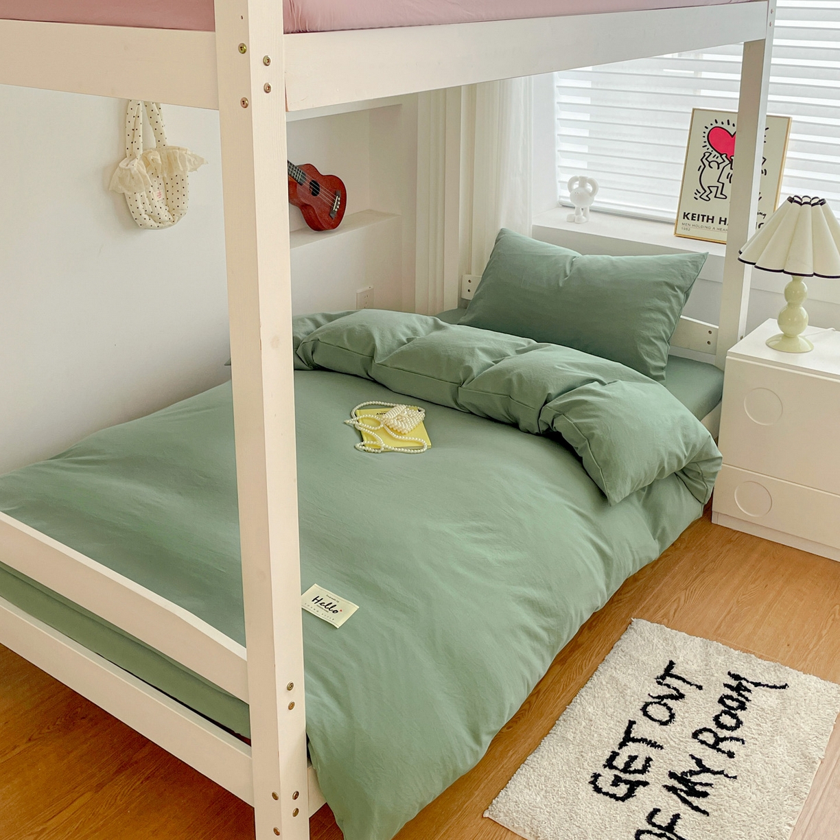 91家纺网 家纺一手货源 找家纺 纽缦家纺 2025新款纯色水洗亲柔棉三件套宿舍三件套上下铺三件套 蓝绿