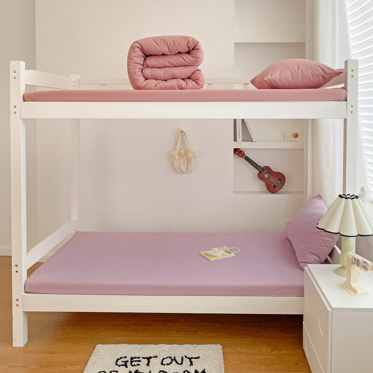 91家纺网 家纺一手货源 找家纺 纽缦家纺 2025新款纯色水洗亲柔棉三件套宿舍三件套上下铺三件套 梦幻紫