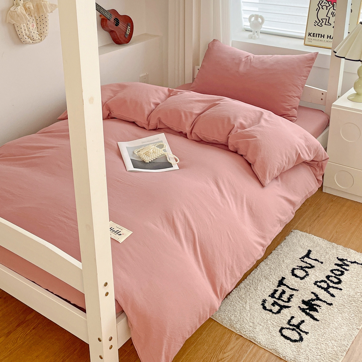 纽缦家纺 2025新款纯色水洗亲柔棉三件套宿舍三件套上下铺三件套 豆沙