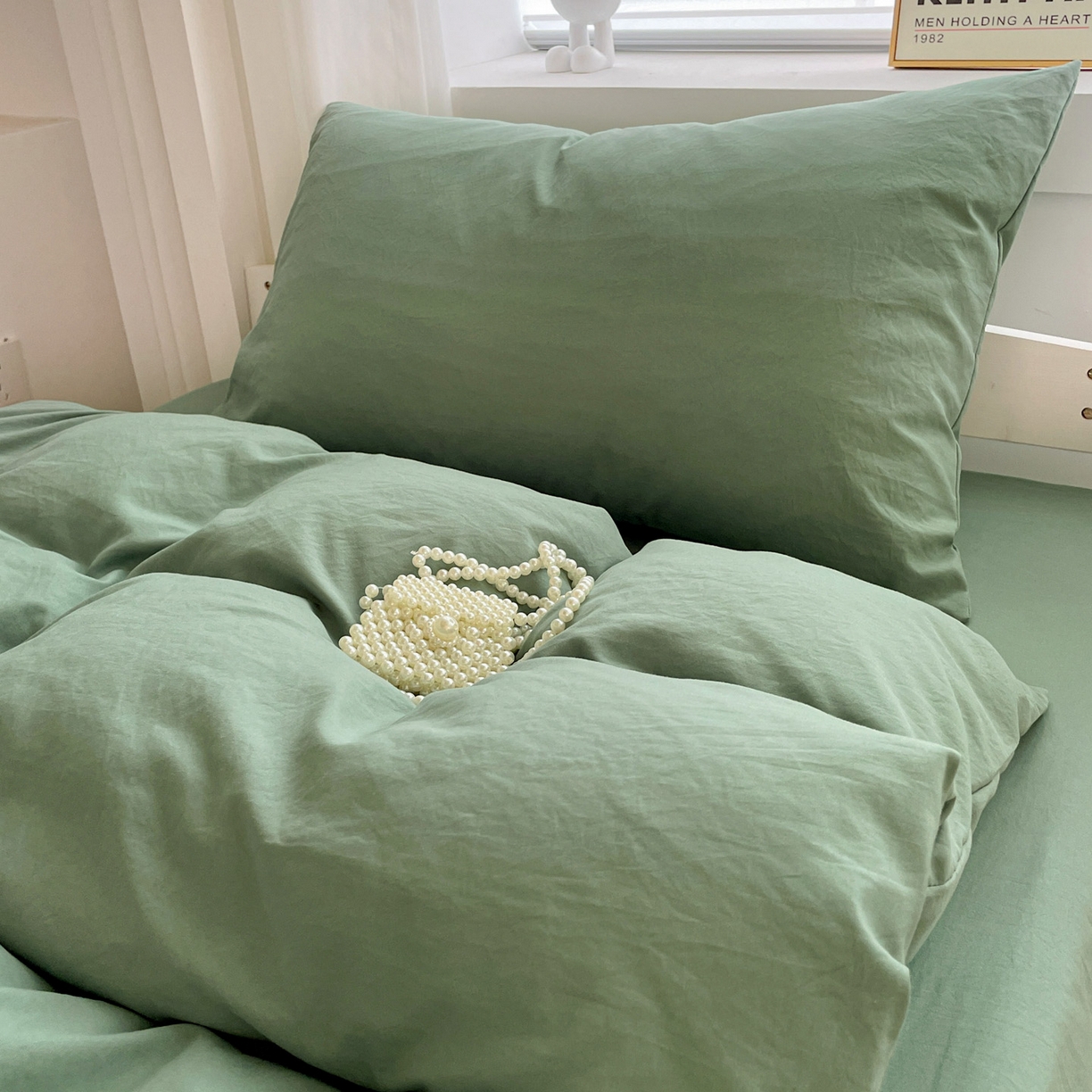 91家纺网 家纺一手货源 找家纺 纽缦家纺 2025新款纯色水洗亲柔棉三件套宿舍三件套上下铺三件套 蓝绿