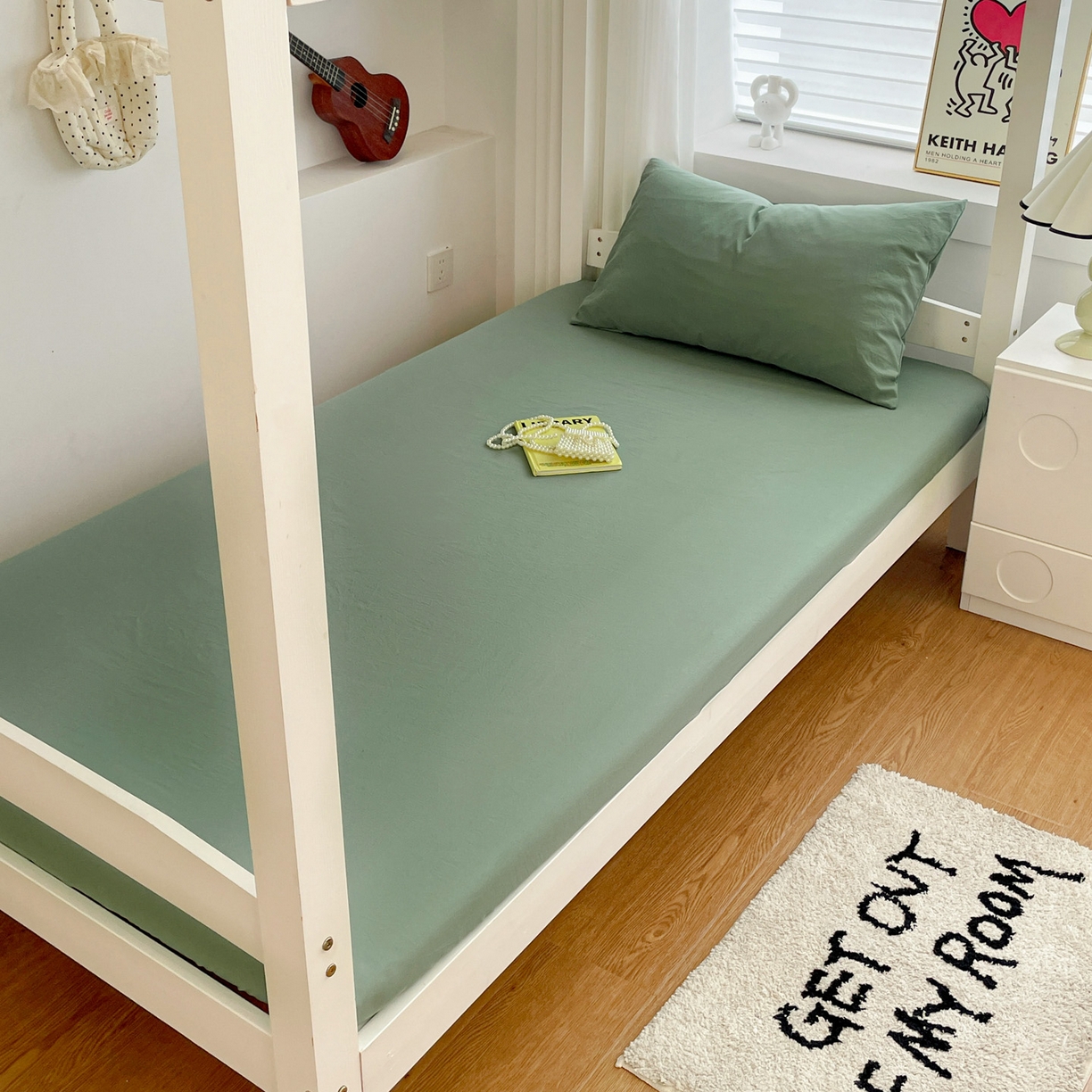 91家纺网 家纺一手货源 找家纺 纽缦家纺 2025新款纯色水洗亲柔棉三件套宿舍三件套上下铺三件套 蓝绿