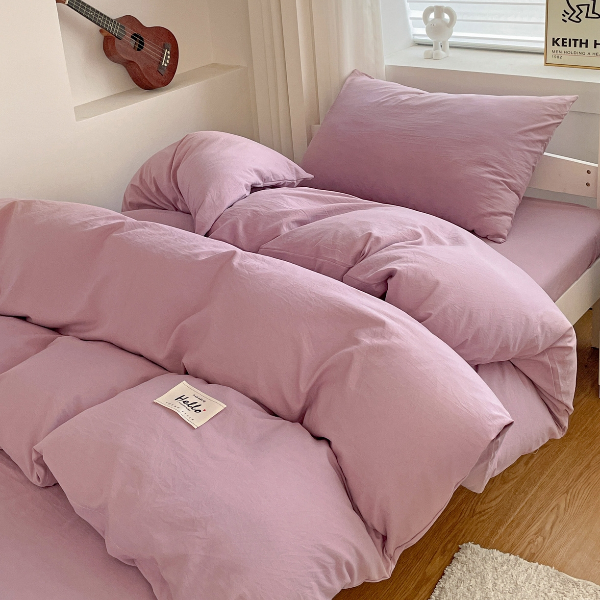 91家纺网 家纺一手货源 找家纺 纽缦家纺 2025新款纯色水洗亲柔棉三件套宿舍三件套上下铺三件套 梦幻紫