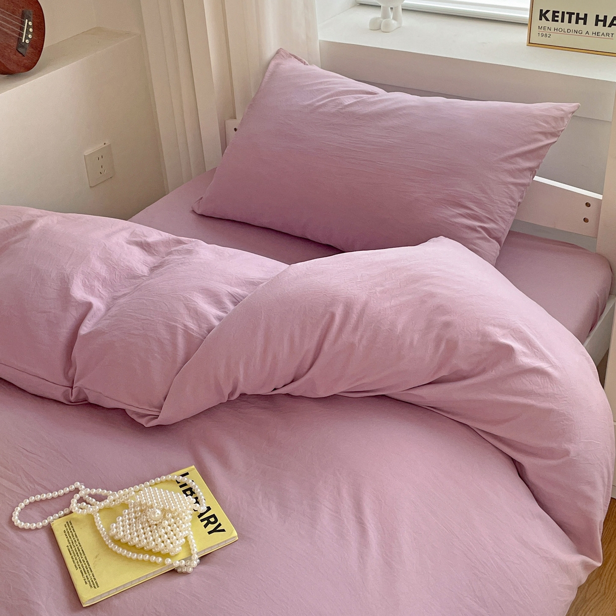 91家纺网 家纺一手货源 找家纺 纽缦家纺 2025新款纯色水洗亲柔棉三件套宿舍三件套上下铺三件套 梦幻紫