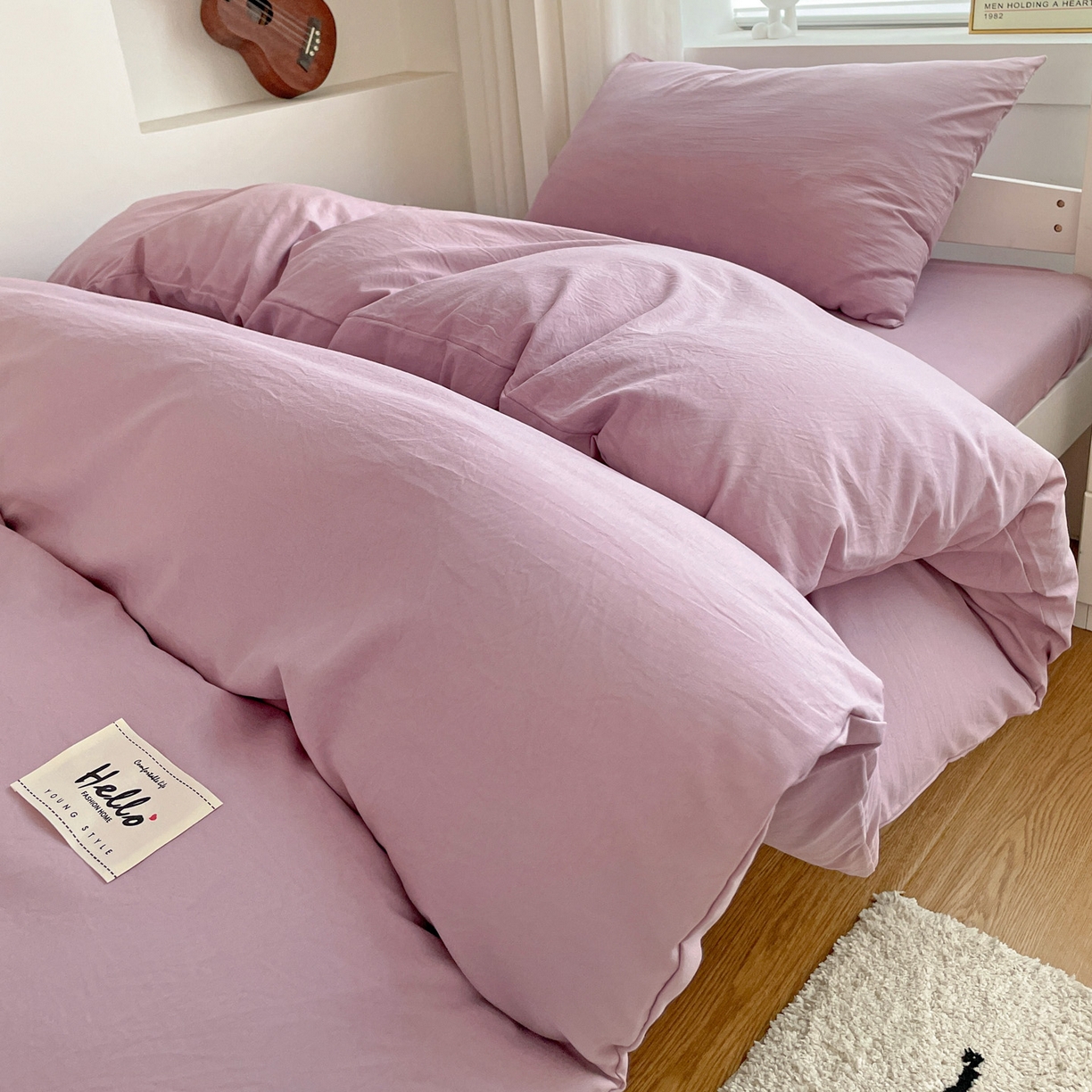 91家纺网 家纺一手货源 找家纺 纽缦家纺 2025新款纯色水洗亲柔棉三件套宿舍三件套上下铺三件套 梦幻紫